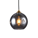 Retro Smoke Grey Glass Dome Shade Pendant Light Fixture Suspended Brass Lighting