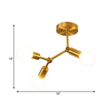 Postmodern Brass Flush Mount Lighting With Rotating Metal Molecule Design
