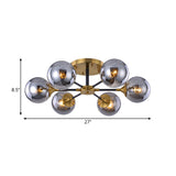 Modern Smoke Glass Semi Flush Mount Chandelier - Brass Black 3/6 Heads