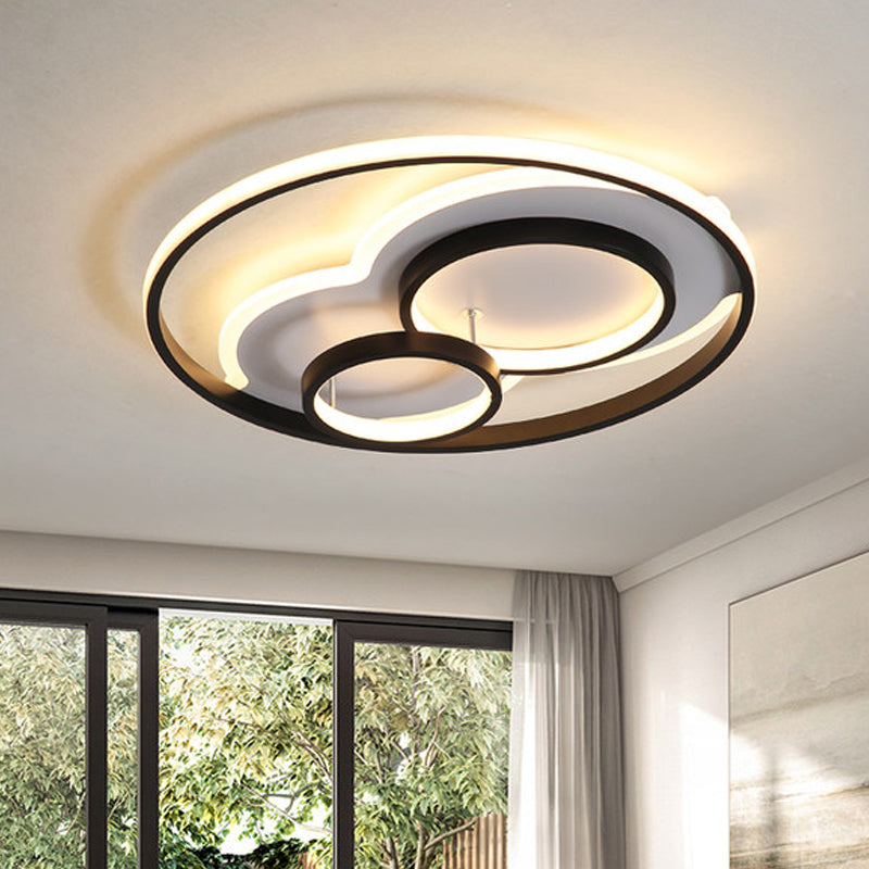 Modern Black Led Flush Mount Ceiling Lamp With Multi - Ring Acrylic Design In Warm/White Light -