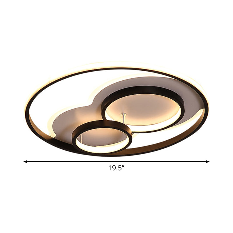 Modern Black Led Flush Mount Ceiling Lamp With Multi-Ring Acrylic Design In Warm/White Light -