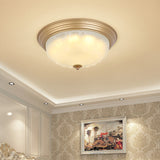 Colonial White Glass Bowl Flush Mount Ceiling Light With Gold Finish - 2/3 Heads 16/19.5 Width