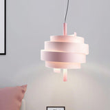 Modern Pink/Green/White Twirling Pendant Lamp - Stylish Metallic Hanging Light Fixture Pink