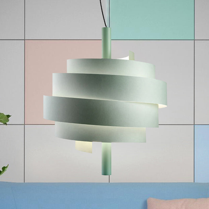 Modern Pink/Green/White Twirling Pendant Lamp - Stylish Metallic Hanging Light Fixture