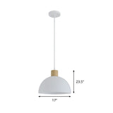 White Acrylic Bowl Pendant Light With Wooden Cap - Simple Single Hanging Suspension
