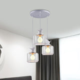 Nordic Glass Pendant Lighting With Resin Bird Top - Clear Drum Design White Multi Light 3 Bulbs