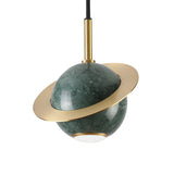 Green/White/Black-Brass Mini Planet Pendant Lamp - Modern Marble Ceiling Light With 1 Bulb