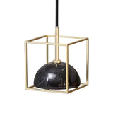 Mid Century Marble Dome Hanging Light Kit - Small Black/Green With Gold Wire Cage Guard