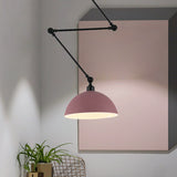 Macaron Iron Swing Arm Pendant Light With Vibrant Green/Red Bowl Shade - Ideal For Dining Tables