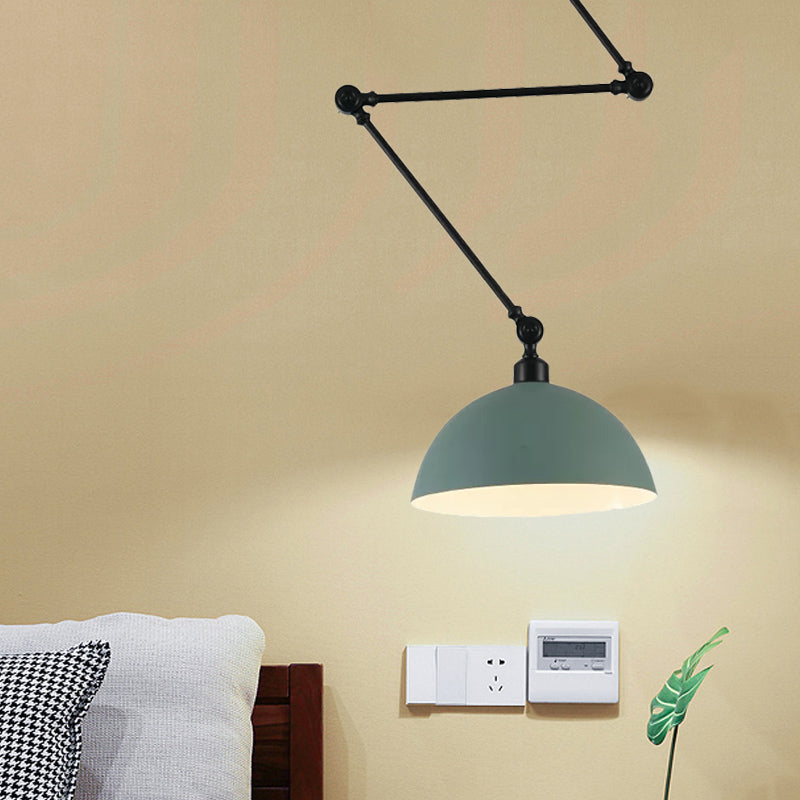 Macaron Iron Swing Arm Pendant Light With Vibrant Green/Red Bowl Shade - Ideal For Dining Tables