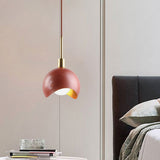 Red Quarter Sphere Pendant Lamp: Designer Single Metal Suspension Light With Waveform Edge