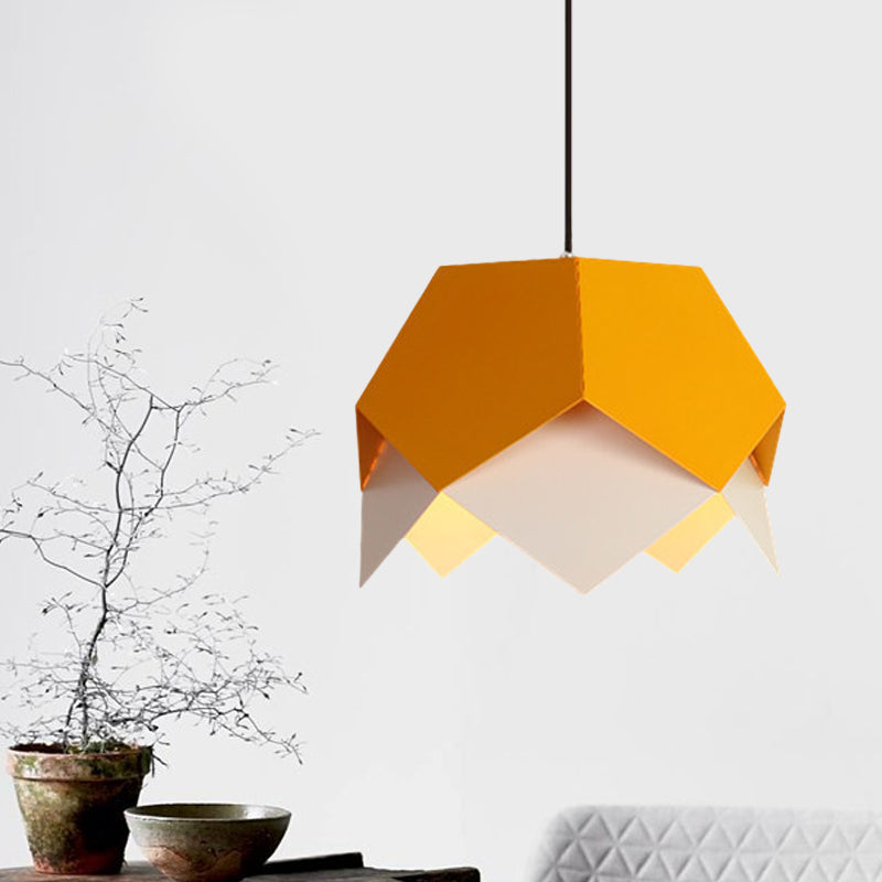 Iron Hanging Macaron Pendant Light - Scalloped Edge Blue/Yellow 1 Bulb Yellow