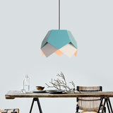 Iron Hanging Macaron Pendant Light - Scalloped Edge Blue/Yellow 1 Bulb