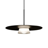 Minimalist Black And White Wide-Brim Hat Pendant Light - 1 Bulb Iron Ceiling Lamp For Dining Table