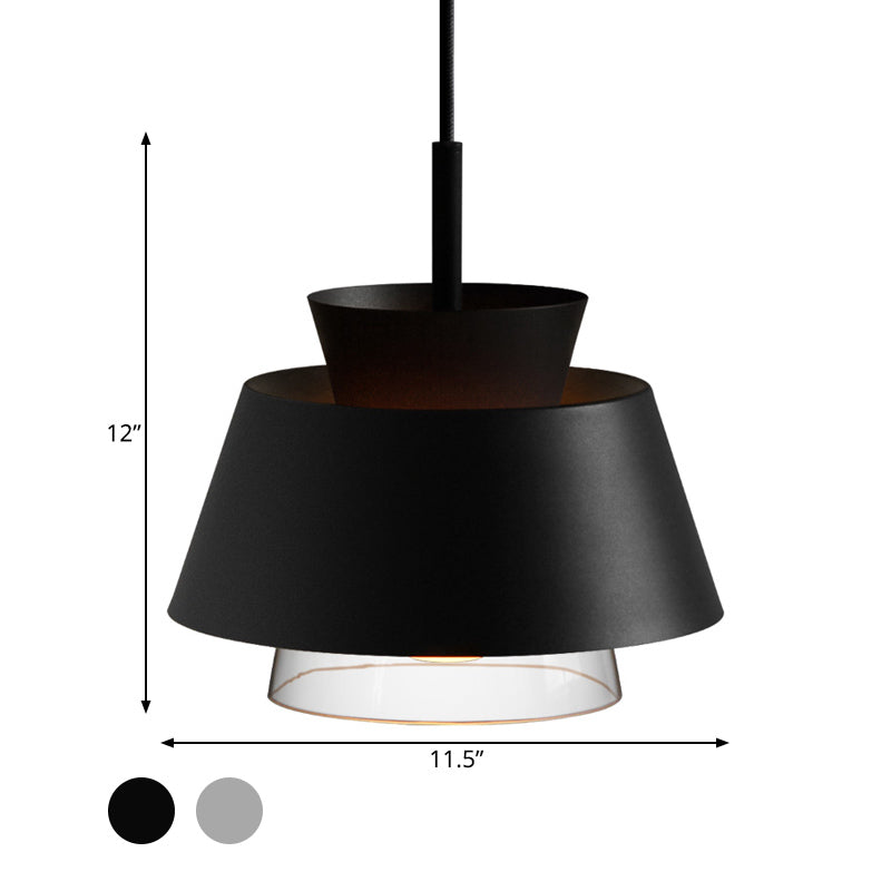 Minimalist Iron Hanging Pendant Light With 2 Tiers Single Black/White Design Transparent Glass Shade