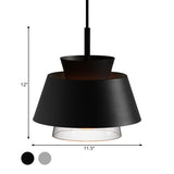 Minimalist Iron Hanging Pendant Light With 2 Tiers Single Black/White Design Transparent Glass Shade