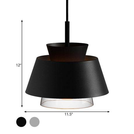 Minimalist Iron Hanging Pendant Light With 2 Tiers Single Black/White Design Transparent Glass Shade