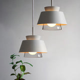 Minimalist Iron Hanging Pendant Light With 2 Tiers Single Black/White Design Transparent Glass Shade