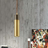 Postmodern Brass-Black 1-Light Pendant For Column Beer Bar - Metal Ceiling Hanging Light Kit Brass
