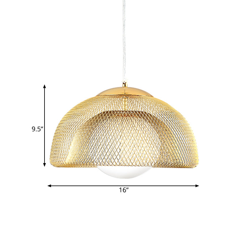 Vintage Opal Matte Glass Globe Pendant Light With Dual Mesh Screen And Gold Finish - 12/16 Wide 1