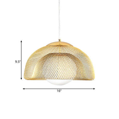 Vintage Opal Matte Glass Globe Pendant Light With Dual Mesh Screen And Gold Finish - 12/16 Wide 1