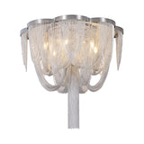 Modernist Aluminum Chain Flush Mount Ceiling Lamp - 4 Lights Chrome Finish Fringe Design Ideal For