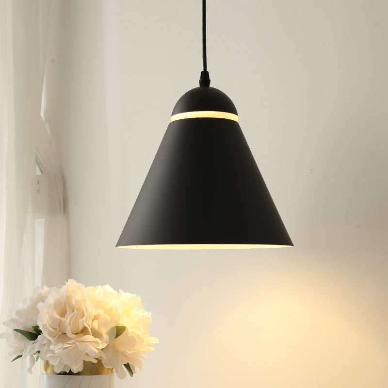 Sleek Metallic Hanging Light Fixture - Sliced Cone Design 1-Light Matte Black Pendant