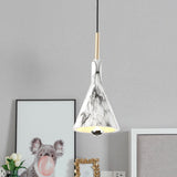 Simplicity 1-Light Black White Pendant Light With Marble Surface - Hanging Resin Cone Shade