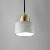 Minimalist White Pendant Bedside Lamp With Drum Marble Shade And Gold Dome Top - 1-Light