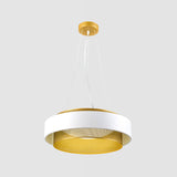 Modern Metal Circle Hanging Light - White/Black-Gold 15’/18’ Wide Led Drop Pendant With Mesh
