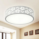 Modernist White Led Flush-Mount Iron Carved Drum Ceiling Light With Recessed Diffuser 12/16/19.5 Dia