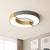 Grey/Green-Wood Double Arch Flushmount Nordic Iron Led Ceiling Mounted Light - 16.5/20.5 Diameter