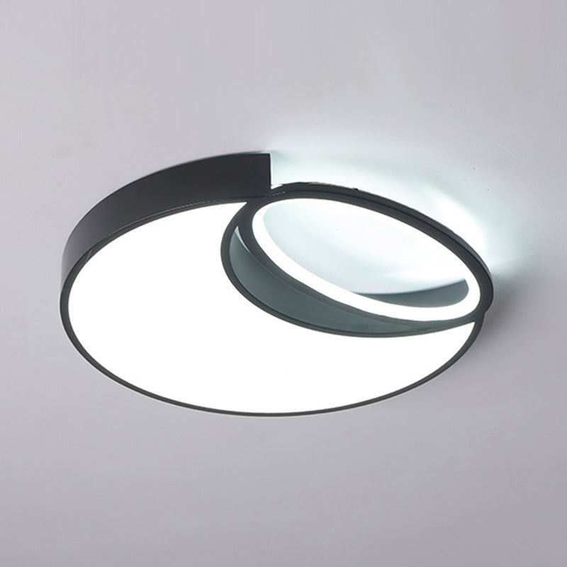 Waxing Moon & Oval Minimalist Led Flush Light - 18/22 Wide Acrylic Black Ceiling Flushmount Lamp In