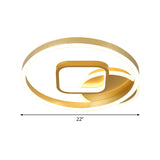 18/22 Wide Led Flush Mount Lamp - Minimal Metal Golden Circle And Square Ceiling Light In Warm/White