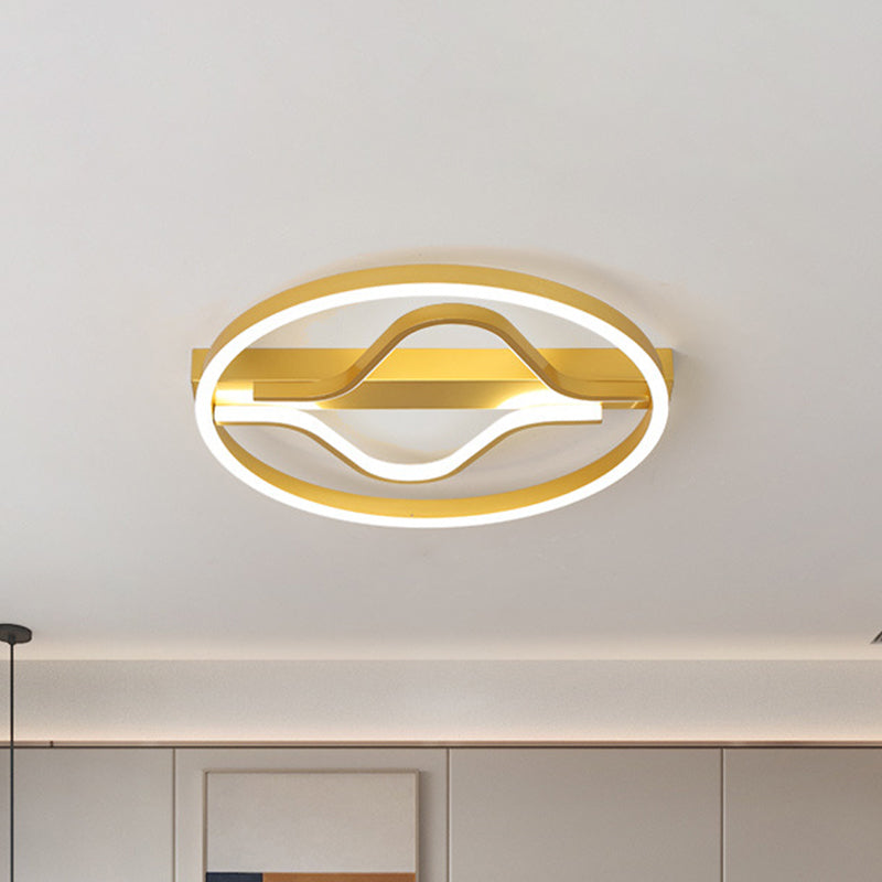 Aluminum Flush Mount Ceiling Light - Modernist Gold Led Surface Lamp (16/19.5) With Ripplet Central