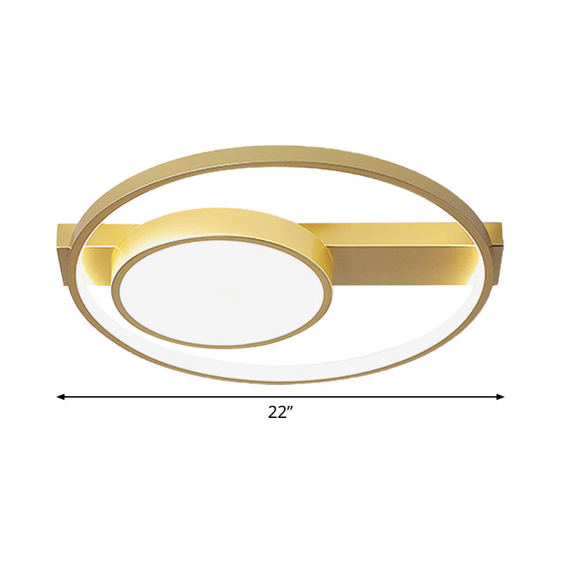 Modern Golden Flush Ceiling Light - 18’/22’ Wide Led Flushmount With Warm/White