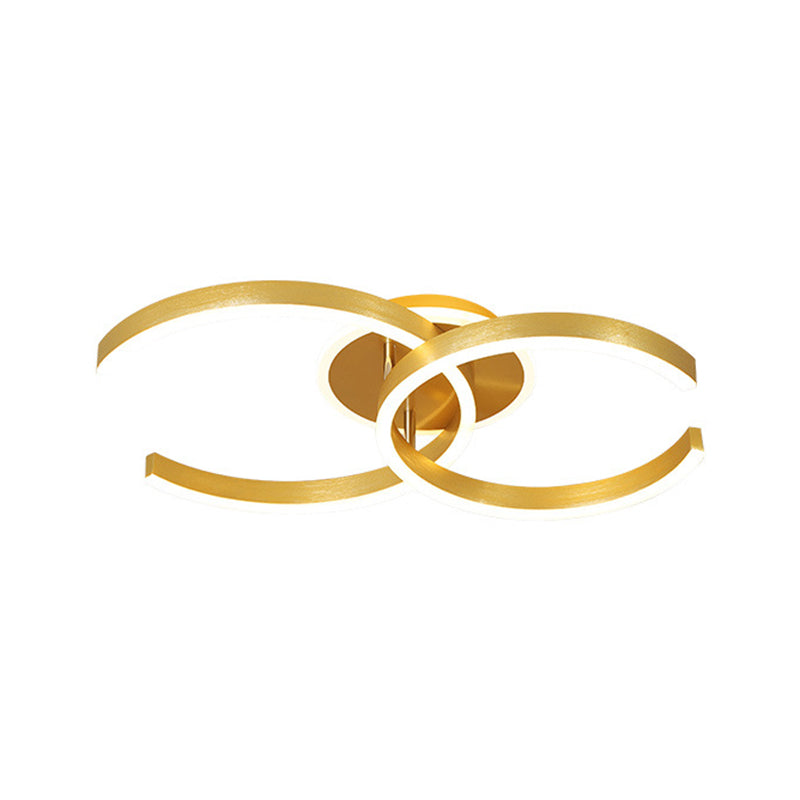Stylish Dual C Hotel Ceiling Light - Modern 20.5/23 Inch Wide Led Flush Mount In Gold Warm/White
