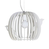 Modern White Drum Birdcage Pendant Lamp With Bird Décor - Iron Construction 1 Bulb Dinette Hanging