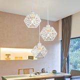 Snowflake Cage Pendant Iron 3-Light Ceiling Light In White/Black - Modern Novelty For Hotels