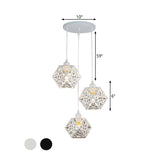 Snowflake Cage Pendant Iron 3-Light Ceiling Light In White/Black - Modern Novelty For Hotels