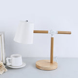 Nordic Wood Swing Arm Table Lamp- 1 Light Nightstand With Stylish Barrel Shade In Black/White/Pink