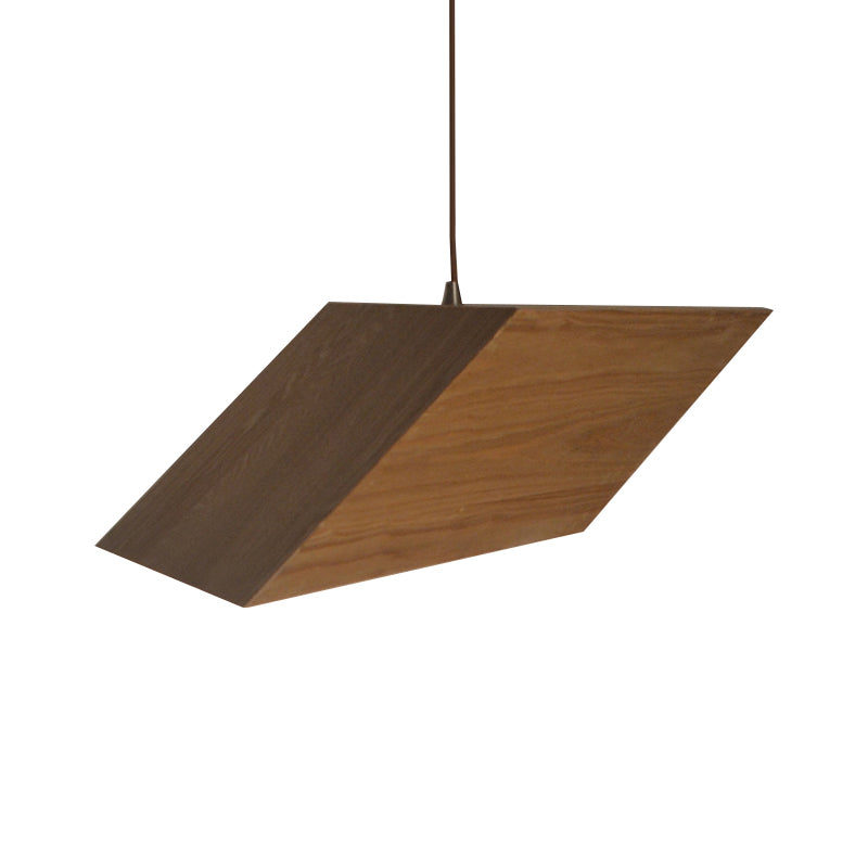 Modern Triangular Prism Wood Pendant Light Kit 1 Beige Hanging Fixture