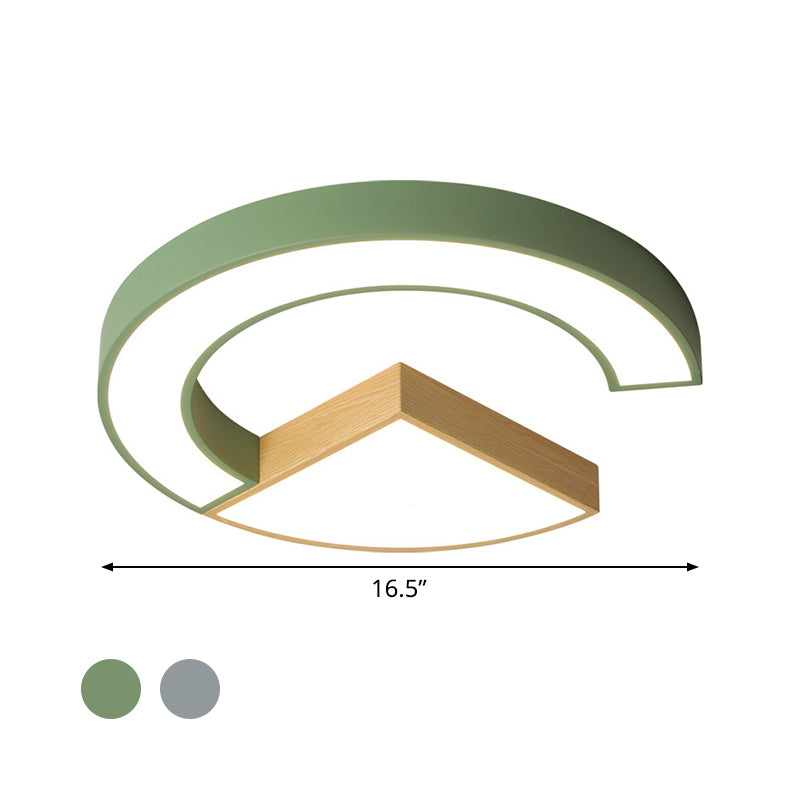 Nordic Green/Grey-Wood Arch And Sector Acrylic Ceiling Light - 16.5/20.5 Wide Led Flush Mount Lamp