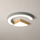 Nordic Green/Grey-Wood Arch And Sector Acrylic Ceiling Light - 16.5/20.5 Wide Led Flush Mount Lamp