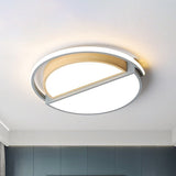 Modern Macaron Iron Ceiling Fixture 16.5/20.5 Wide Led Flush Mount Lighting In Green/Grey-Wood With