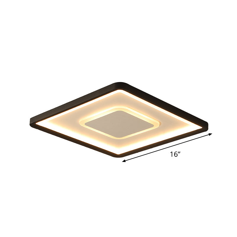 Minimalist 2-Layer Black Acrylic Flush Light Fixture - 16/19.5 Inch Square Led Ceiling Mount Lamp In