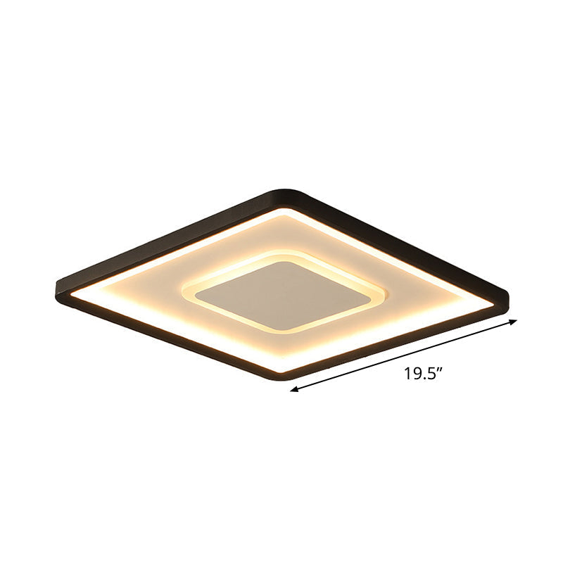 Minimalist 2-Layer Black Acrylic Flush Light Fixture - 16/19.5 Inch Square Led Ceiling Mount Lamp In