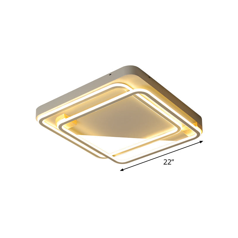 Sleek Square Hoop Ceiling Flush Led Lighting For Bedroom - 16.5’/22’ Wide Iron Mount With