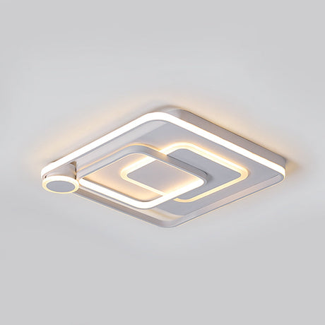 Contemporary Led Ceiling Mounted Lamp - White Square Overlapped Flush Light 18/21.5 Wide Warm/White