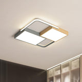 Nordic Led Ceiling Light - 20.5 X 34 Acrylic Grey & Wood Flush Mount With Grid Design Warm/White
